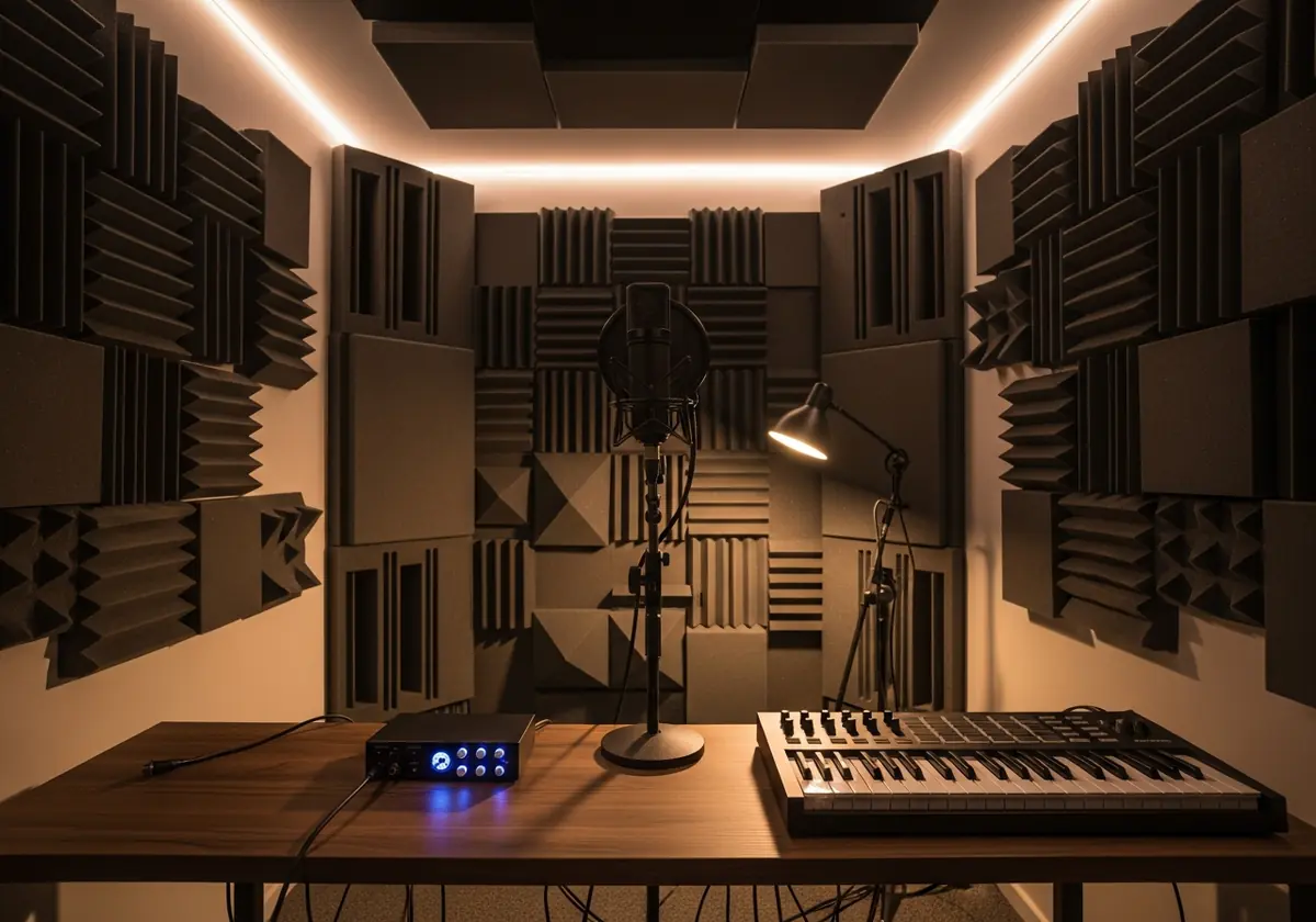 Professional acoustic panels in a home recording studio